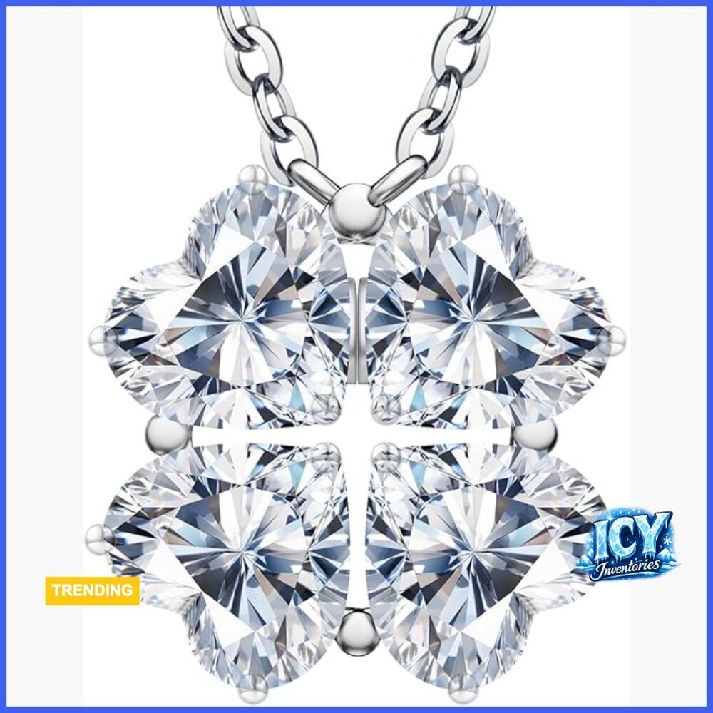 Sterling Silver Moissanite Convertible Heart Necklace, 4 Carats